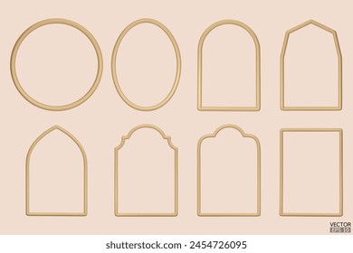 Simple wooden geometric frames. Luxury wood borders for wedding invitations, luxury templates, and decorative patterns. Brown border design. 3D vector illustration.