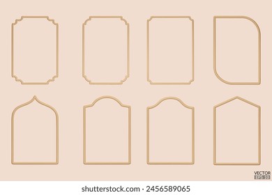 Einfache geometrische Rahmen aus Holz. Luxuriöse Holzrahmen für Hochzeitseinladungen, luxuriöse Vorlagen und dekorative Muster. Brauner Rand. 3D-Vektorillustration.