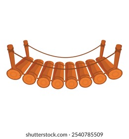 Simple puente colgante de madera con una forma curva está conectando dos lados