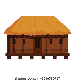 Simple wooden hut with thatched roof, evoking images of tropical islands and remote getaways