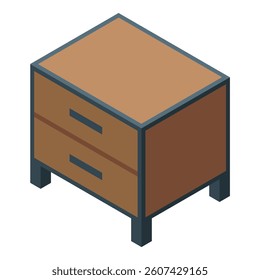 Simple wooden nightstand with two drawers for storing things, isolated on white background, in isometric view