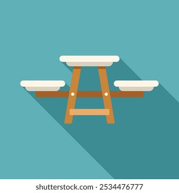 Simple wooden picnic table with attached benches, perfect for enjoying a meal outdoors