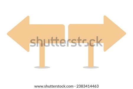simple wooden pointers to the right and left, vector illustration of guide pointers made of wood on a white isolated background, 10 eps
