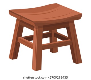 A simple wooden stool with a classic design isolated on a white background