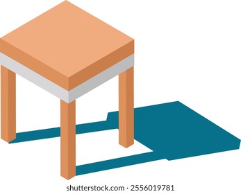 Simple wooden stool with four legs and light tabletop casting a teal shadow on a plain white background, perfect for interior design or furniture concepts