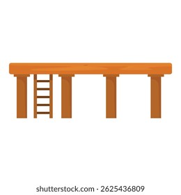 Simple wooden table with ladder standing on four legs on white background