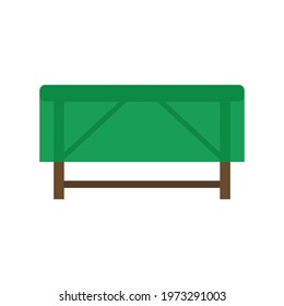 simple wooden table vector illustration with green tablecloth. vector flat design. isolated white background.