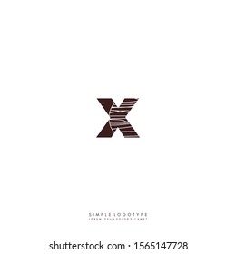 Simple wooden texture brown monogram X logo letter creative design concept.
