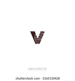 Simple wooden texture brown monogram V logo letter creative design concept.