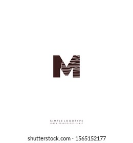 Simple wooden texture brown monogram M logo letter creative design concept.
