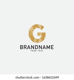 Simple wooden texture brown monogram G logo letter creative design concept.