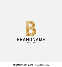 Simple wooden texture brown monogram B logo letter creative design concept.