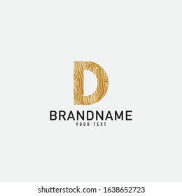 Simple wooden texture brown monogram D logo letter creative design concept.