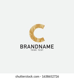 Simple wooden texture brown monogram C logo letter creative design concept.