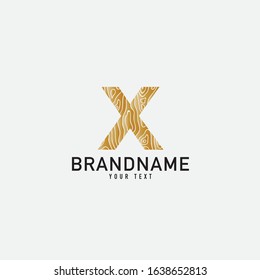 Simple wooden texture brown monogram X logo letter creative design concept.