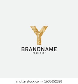 Simple wooden texture brown monogram Y logo letter creative design concept.