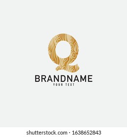 Simple wooden texture brown monogram Q logo letter creative design concept.