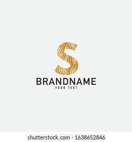 Simple wooden texture brown monogram S logo letter creative design concept.