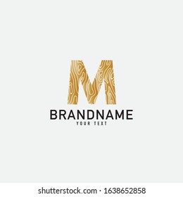 Simple wooden texture brown monogram M logo letter creative design concept.