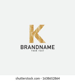 Simple wooden texture brown monogram K logo letter creative design concept.