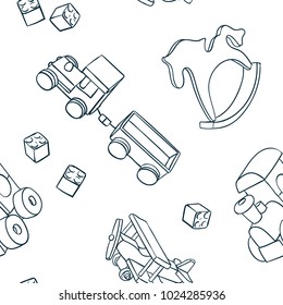 simple wooden toys pattern vector monochrome