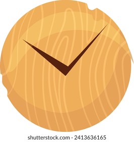 Simple wooden wall clock design, minimalist timepiece illustration. Classic round clock, home decor vector illustration.
