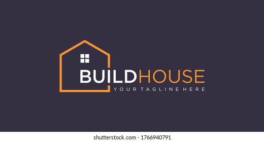 simple word mark build house logo design with line art style. home build abstract For Logo Design Inspiration.