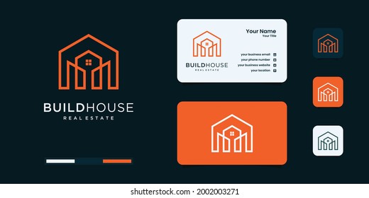 Sencillo marca de palabra para construir el logotipo de la casa con estilo de arte de línea. resumen de compilación en casa para plantillas de logotipo.