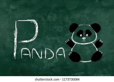 Simple word "P panda" for memorization. Green board in the classroom for learning. A - Z table.