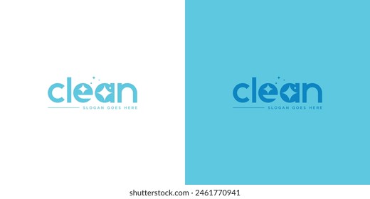 Simple Wordmark Clean Logo Design. Letter or Text Clean with Sparkle Star Graphic. Washing, Glare, Laundry, Logo for Cleaning Company Business or Other.