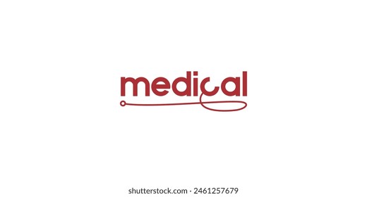 Marca simple o tipografía logotipo médico con la letra C símbolo como estetoscopio de diseño.