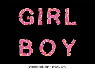 Simple words with donut motif letters and black background. Bite of donut motif lettering. Simple vector
