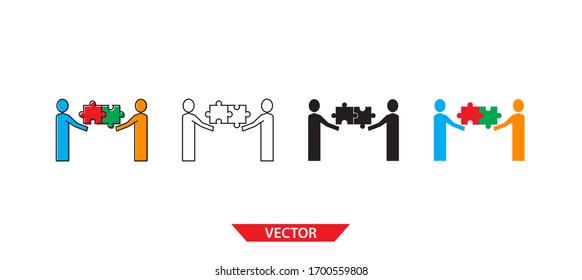 Einfache Arbeitsgruppensymbol auf weißem Hintergrund 4 Typen wie Umriss, Schwarz, Farbe, Umriss und Farbe. Vektorillustration.