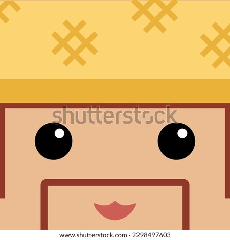 simple working profession cute eye, smile happy face square greeting card template flat post or cake design. Expression head emotion of farmer agriculturist job character. harvest natural product rice