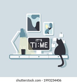 Simple workspace for freelance. Vector illustration in flat design. Workplace of designer with devices for work. Working at home.