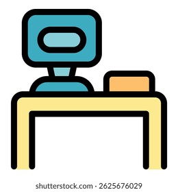 Configuração de espaço de trabalho simples com monitor de computador e caixa de armazenamento na mesa, simbolizando organização e produtividade