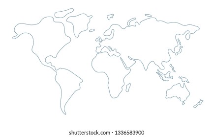 Simple world map in doodle style isolated on white background. Vector illustration.