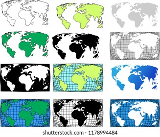 Simple world map with fish-eye lens style set