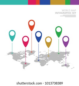 Simple World map infographic communication template with pointer marks