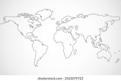 Simple world map in line style. Outline flat world map. Vector sign on white background