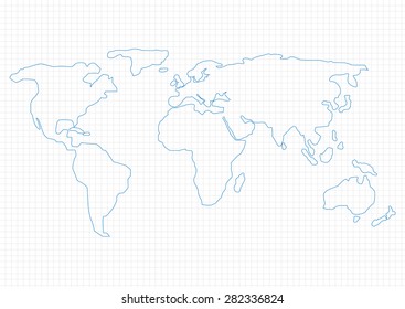 Simple World Map on graph paper, Vector illustration