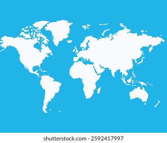 Simple World Map on a Light Blue Background