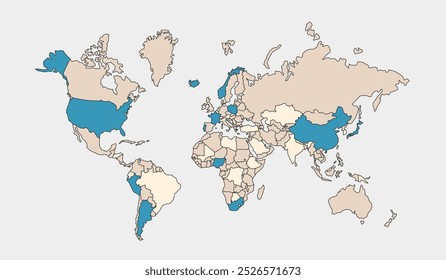 Mapa do Mundo Simples. Simples esboço Mapa mundial. Modelo para web design, infográfico. Modelo de vetor.