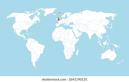 Simple world map showing England location with flag