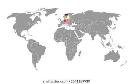Simple world map showing Germany with flag
