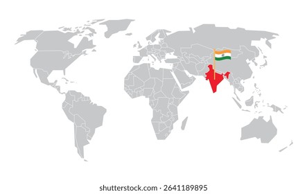 Simple world map showing India location with flag