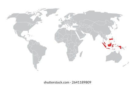 Simple world map showing Indonesia location with flag