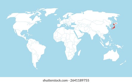 Simple world map showing Japan location with flag