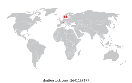 Simple world map showing Switzerland location with flag