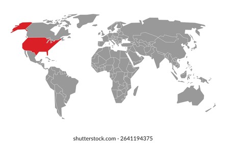 Simple world map with United States highlighted